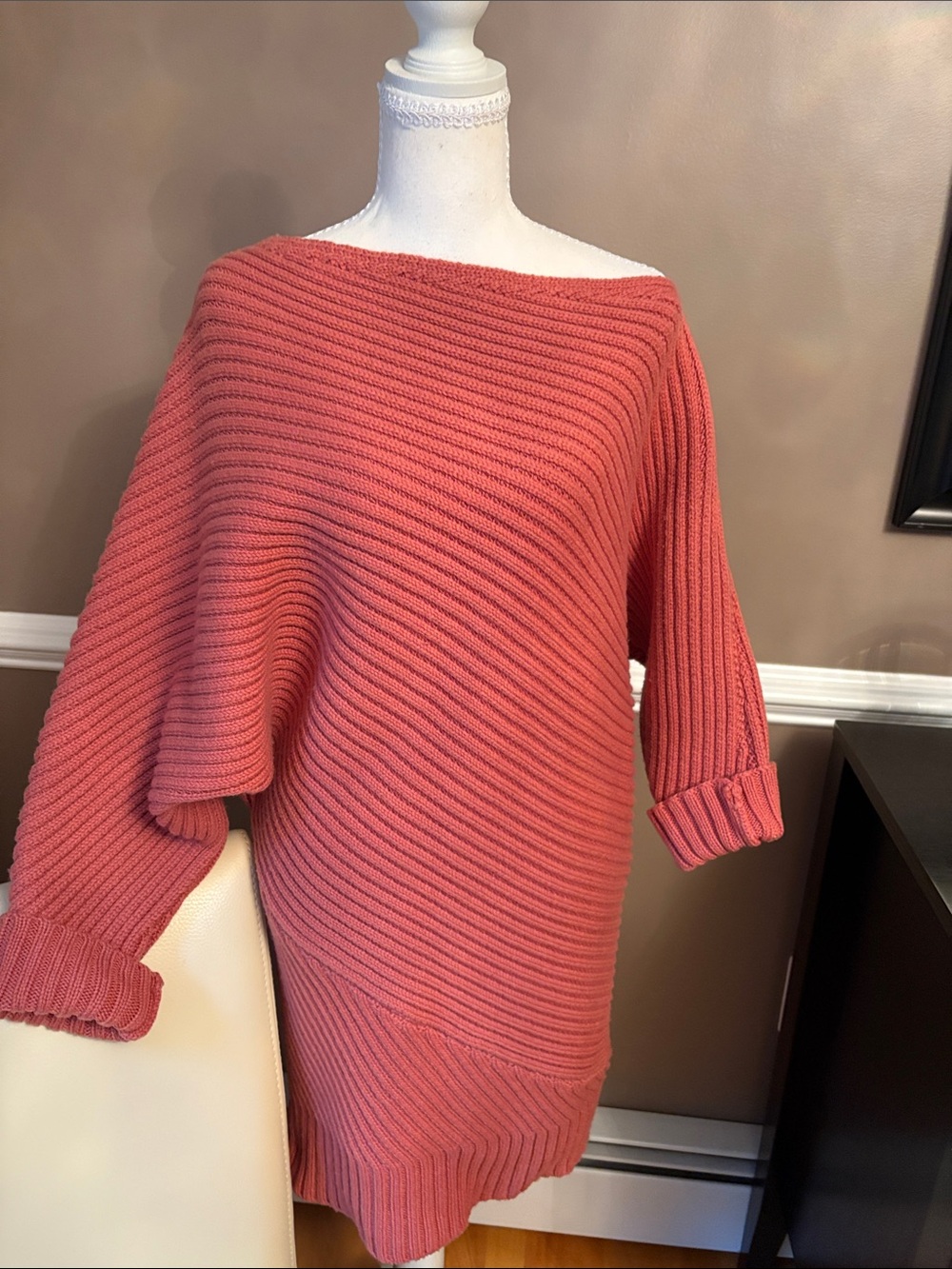 cult gaia Coral Off-Shoulder Ribbed Tunic Sweater